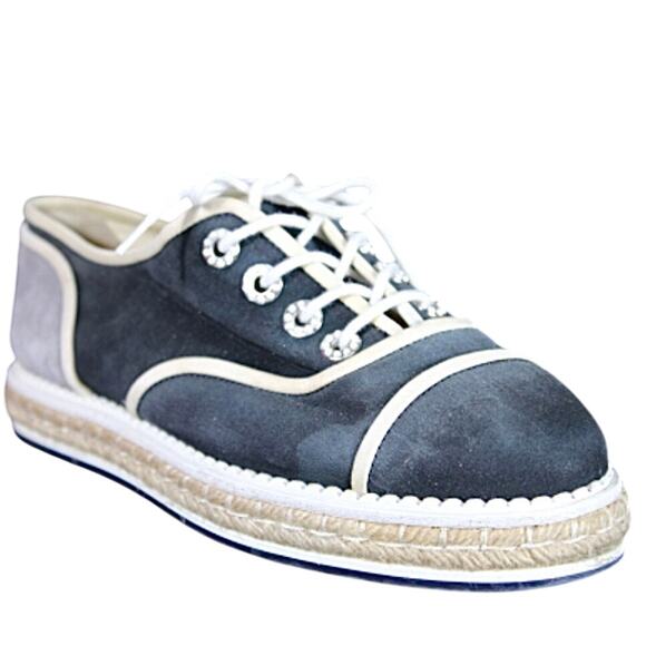 Chanel Espadrille Sneakers Navy Suede Sz 38 Excellent - Picture 1 of 6